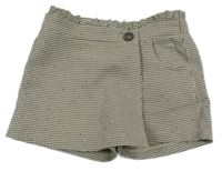 Hnedo-smotanové vzorované sukňové kraťasy s kamienkami