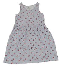 Světlemodro-biele bavlnené pruhované šaty s třešněmi H&M