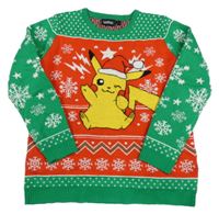 Zeleno-červený vzorovaný sveter s Pikachu