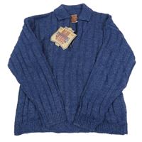 Nové - modrý rebrovaný sveter