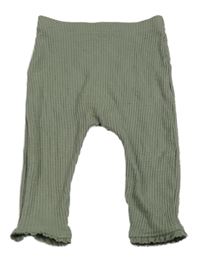 Světlekhaki žebrované legíny s krajkou George