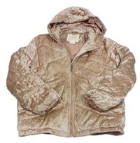 Svetloružová zamatová zateplená bunda s kapucňou F&F