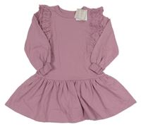 Nové - Fialové teplákové šaty s volánky s madeirou John Lewis