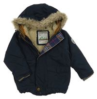 Tmavomodrá šušťáková zateplená bunda s kapucňou Next