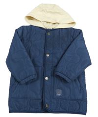 Tmavomodrá šusťáková prošívaná zateplená bunda s kapucí 