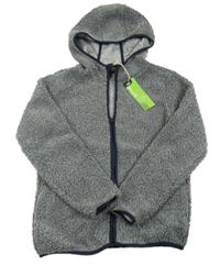 Nové - Šedá huňatá propínací funkční mikina skapucí Crane