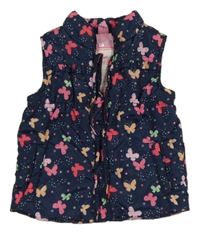 Tmavomodrá šušťáková zateplená vesta s motýly Topomini