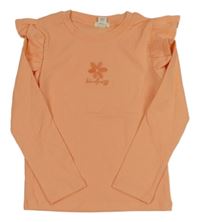 Meruňkové žebrované triko s kytičkou a volánky River Island