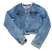 Modrá rifľová crop bunda s hviezdami