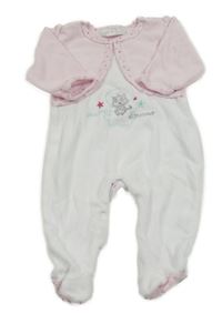 Svetloružová -biely zamatový overal s obrázkom Ergee