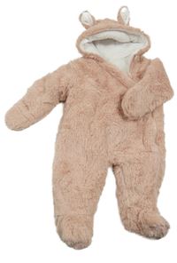 Svetloružová chlpatá podšitá kombinéza s kapucňou