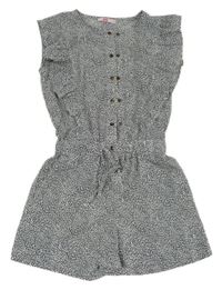 Bílo-černý vzorovaný kraťasový overal s volánky WE