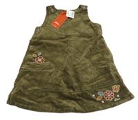 Nové - khaki sametovo/manšestrové šaty s kvety s kamienkami S. Oliver