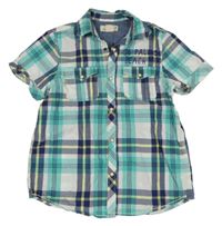 Zeleno-modro-bílá kostkovaná košile se surfy H&M