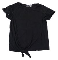 Čierne tričko s madeirou a uzlom H&M