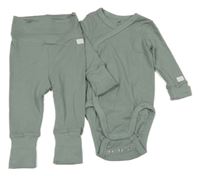 2set - khaki žebrované zavinovací body + tepláky H&M