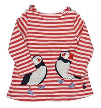 Bielo-červené pruhované šaty s tučňáky Joules