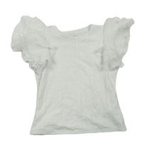Biele tričko s dírkovaným vzorom a volánikmi Shein