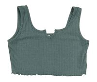 Zelenošedý rebrovaný crop top Shein