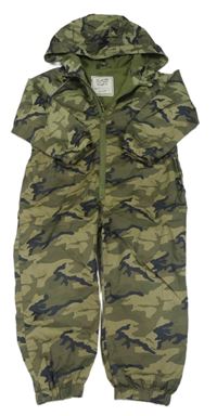 Kaki-tmavomodrá army šušťáková jesenná kombinéza s kapucňou Matalan