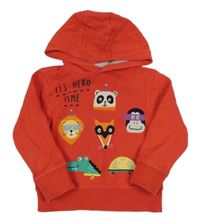 Červená mikina so zvieratkami a kapucňou Miniclub