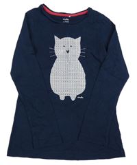 Tmavomodré tričko s mačkou Endo