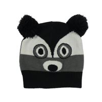 Černá pletená čepice s Pandou a bambulemi