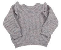 Fialovo-ružový melírovaný sveter s volánikmi Nutmeg