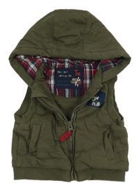 Khaki prepínaci zateplená vesta s psíkom a kapucňou TU