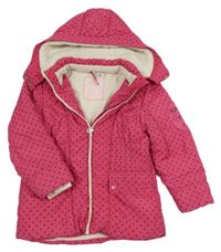 Růžová šusťáková zimní bunda s putíky a odepínací kapucí 