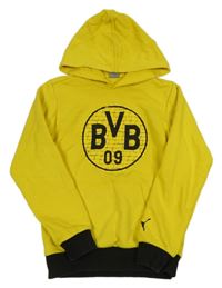 Žluto-černá mikina s potiskem a kapucí Puma 