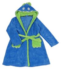 Modro-limetkový chlpatý župan s kapucí - dinosaurus Rebel