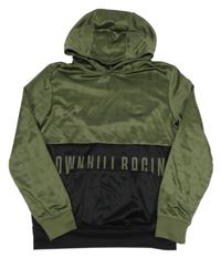 Kaki-čierna mikina s nápismi a kapucňou We