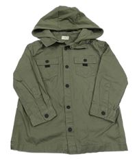 Khaki rifľová košeľová bunda s teplákovou kapucňou F&F