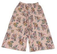 Svetloružové plisované culottes kvetované nohavice F&F