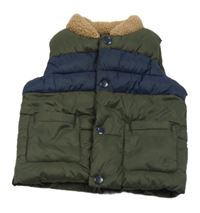 Kaki-tmavomodrá šušťáková prešívaná zateplená vesta Matalan