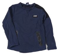 Tmavomodré vzorované tričko s nápisom a vreckami Indian Blue jeans