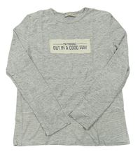 Sivo-smetanovo-čierne melírované pruhované tričko s nápismi ZARA