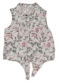 Smotanová letná crop blúzka s větvičkami H&M