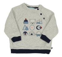 Svetlošedá -tmavomodrá melírovaná mikina s obrázkami OBaïBi