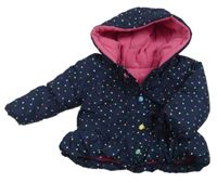 Tmavomodro-barevná puntíkatá šusťáková zimní bunda s volánkem a kapucí George