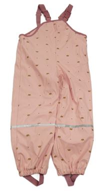 Světlerůžové puntíkaté nepromokavé laclové kalhoty s korunkami lupilu