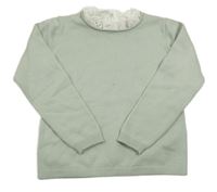 Olivovošedý sveter s volánikom s madeirou PRIMARK