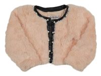 Světlebroskvovo-černé kožešinovo/koženkové podšité bolérko s perlami Pretty baby