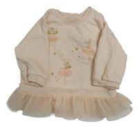 Světlepudrová oversize mikina so zvířátky/baletkami a tylovým volánikom F&F