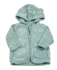 Světlemodrošedá fleecová proínací mikina s dinosaurami a kapucňou s uškami George