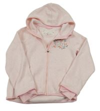 Světlerůžová melírovaná pletená propínací mikina s číslem a kytičkami a kapucí H&M