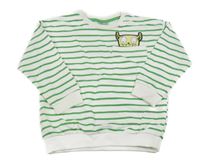 Smetanovo-zelená pruhovaná mikina s príšerkou a vreckom so cute