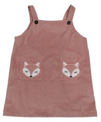 Starorůžové manšestrové šaty s liškami 