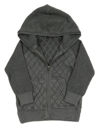 Sivo-tmavosivý melírovaný károvaný prepínaci vyteplený sveter s kapucňou Next